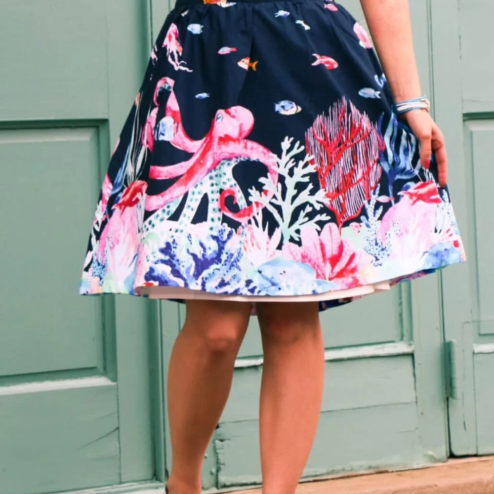 Navy Blue Ocean-Themed Skirt - Picture 3 of 10